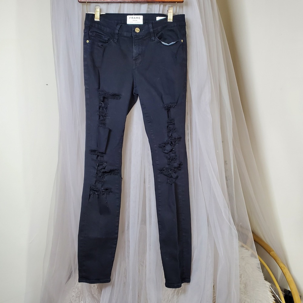 Frame Cigarette Jeans Black Le Skinny Indie 26 Rocker Chic 28x28 Distressed